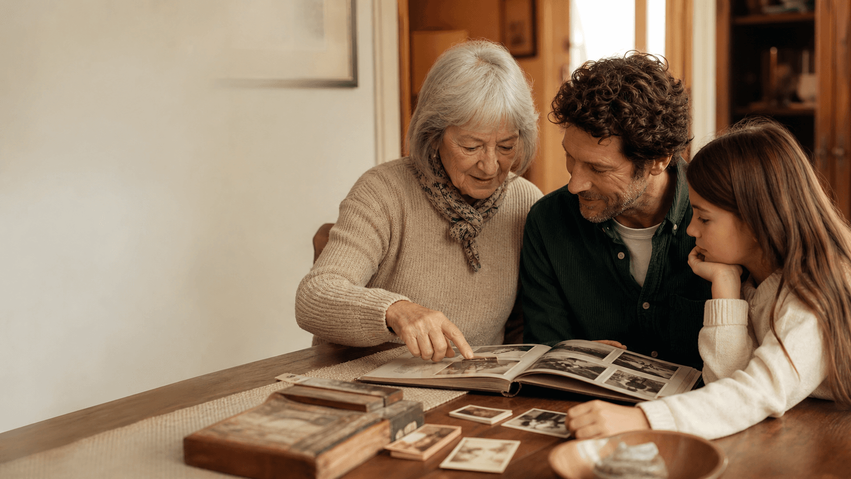 Different generations exploring their shared story together